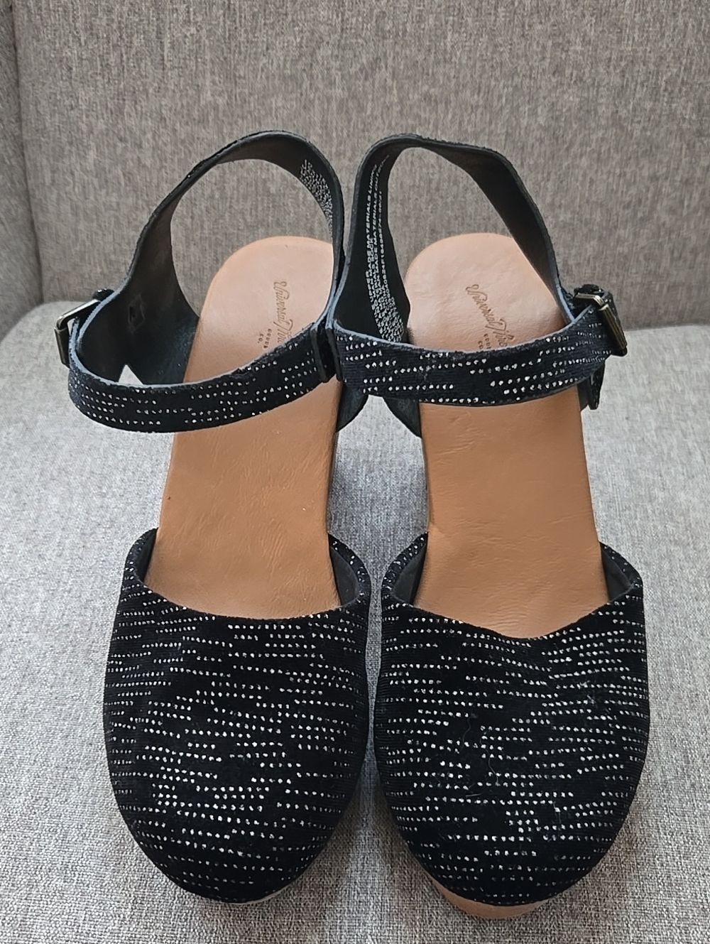 Black Ankle Strap Women's Clog Heels with Sparkle Detail Whimsical Fairy Gothic